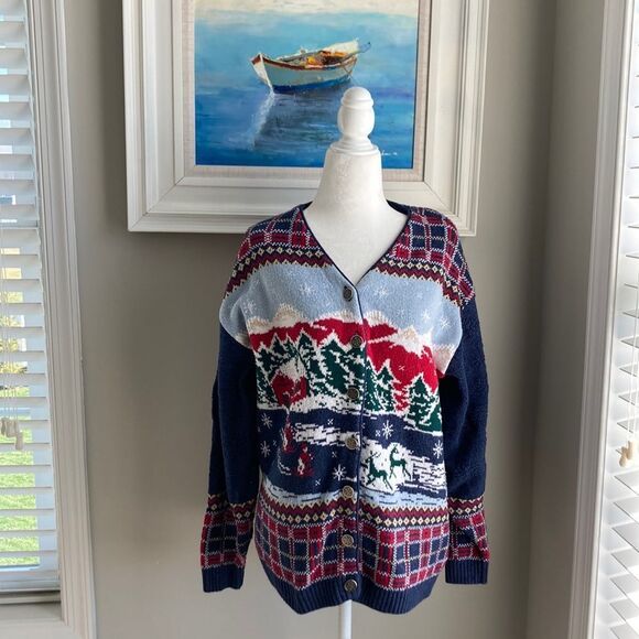 Vintage Northern Treasure Parkhurst Cardigan Mountain Holiday Winter Sweater M - Picture 1 of 12
